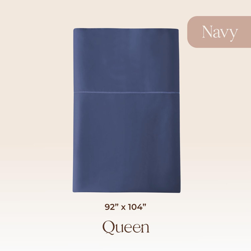 Certified Organic Queen Flat Sheet Only - 100% Organic Cotton Sheets With Luxurious Soft And Breathable 500 Thread Count Sateen Weave Finish - Gots & Fairtrade Certified (Navy, Queen)