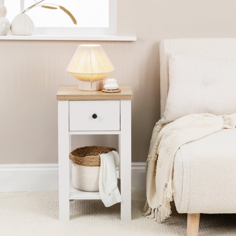 Maryhannah 45cm W Manufactured Wood Bedside Table, White, 1 Drawer