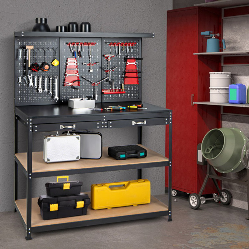 48 Inch Workbench With Pegboard And Drawers