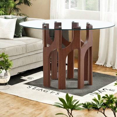 Tables de salle à manger rondes en verre peu encombrantes avec base en MDF moderne pour petits espaces