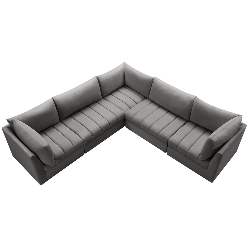 Ensoll Velvet L-Shaped Sectional Reversible, Grey Velvet