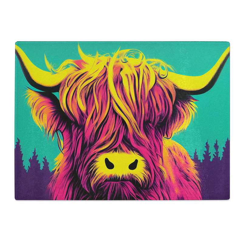 Colourful Highland Cow Vol.4  Glass Chopping Board
