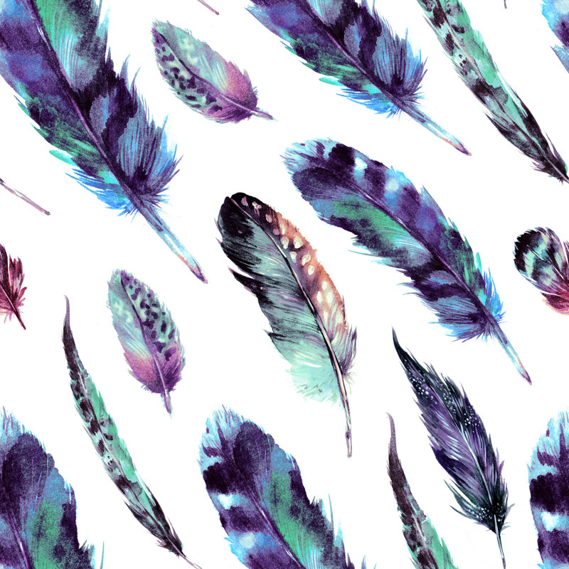Watercolour Boho Feathers Pattern by Inna Sinano - Wrapped Canvas Print, 91cm H x 91cm W x 3.8cm D