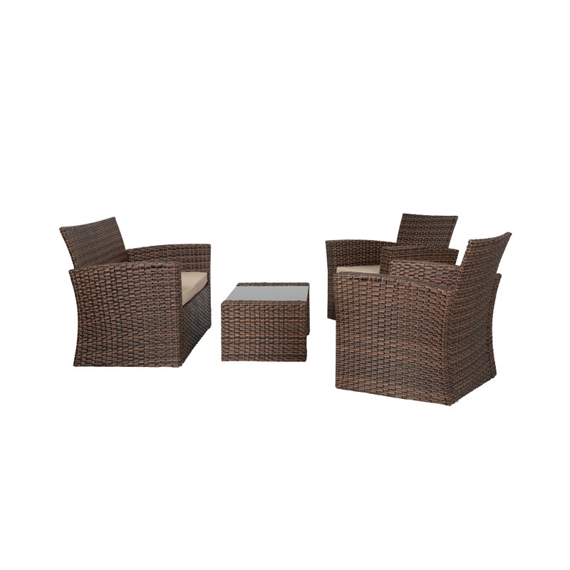 Tisdale 4-Piece UV Resistant Outdoor Conversation Set with Cushions, Beige Performance, Brown