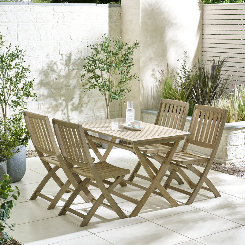 Ronja Rectangular Wooden Garden Dining Table With 4 Foldable Dining Chairs