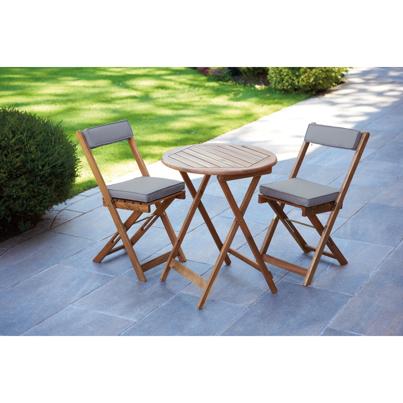 Seoul 2-Person Acacia Wood Patio Dining Set with Round Table, Cushions Included, Natural