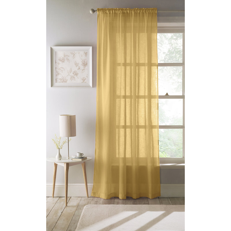 Cartell Slot Top Semi Sheer Curtain, Ochre, 140 W x 122 D cm
