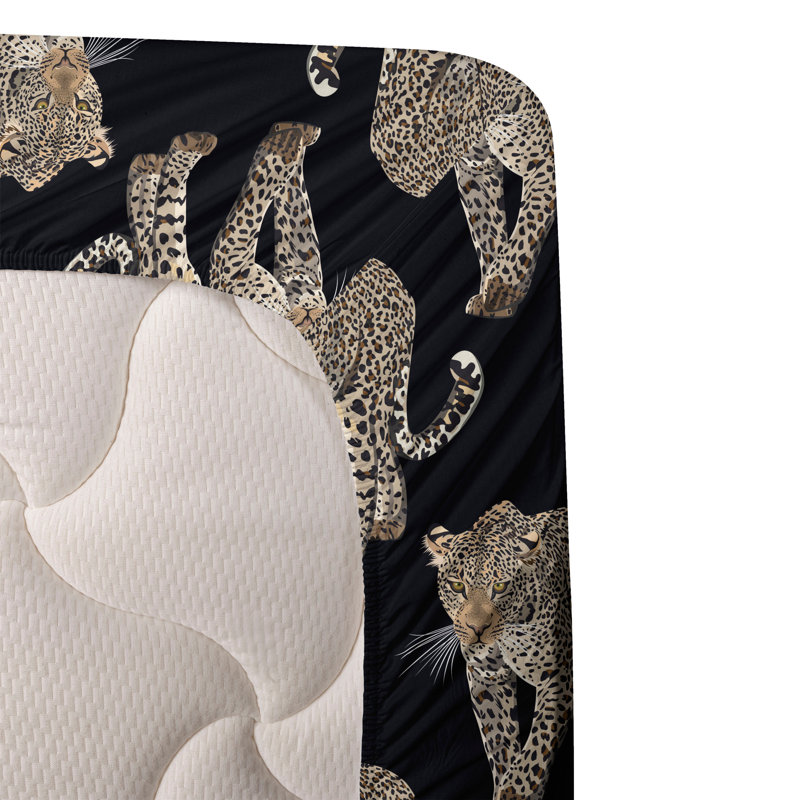 Ambesonne Leopard Sheet Set Nature Wild Kitten Print Charcoal Grey and Pale Camel, Calking Sheet Set with 2 Pillowcases