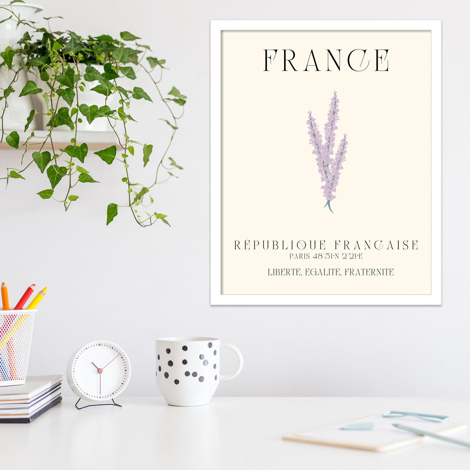 Mirando "France Travel Poster" Print, White Framed, 17" W x 21" H x 1" D