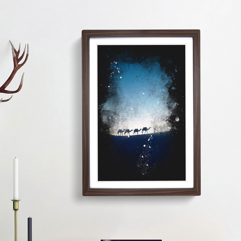 Camels Trekking in Morocco - Framed Print, Walnut Framed, 45cm H x 33cm W x 2cm D