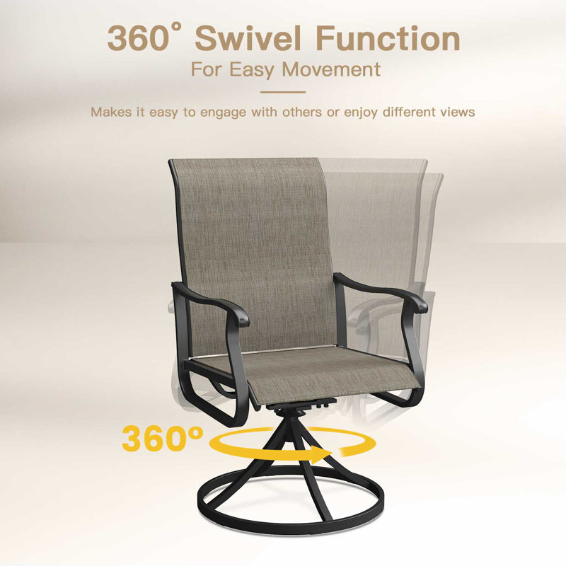 Ensemble repas d'extérieur 9 pièces pour terrasse avec fauteuil pivotant 63 po 9 pièces, Noir / brun