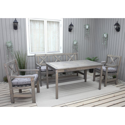 Destry 5 - Person Wood Patio Dining Set with Rectangular Table , Cushions Included
