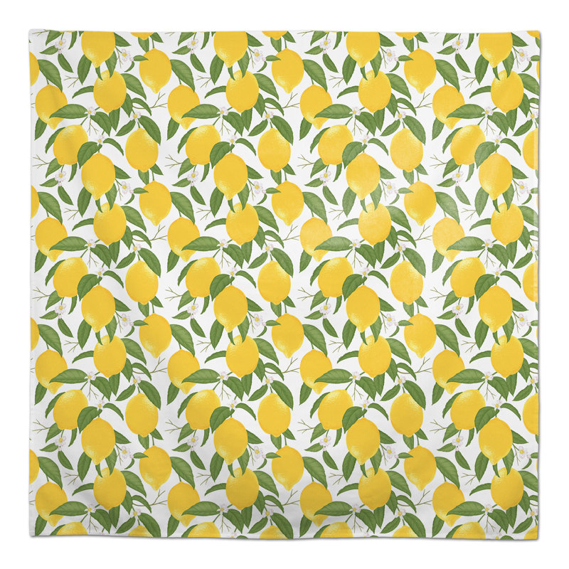 Lemon Pattern Black 2 Tablecloth, White