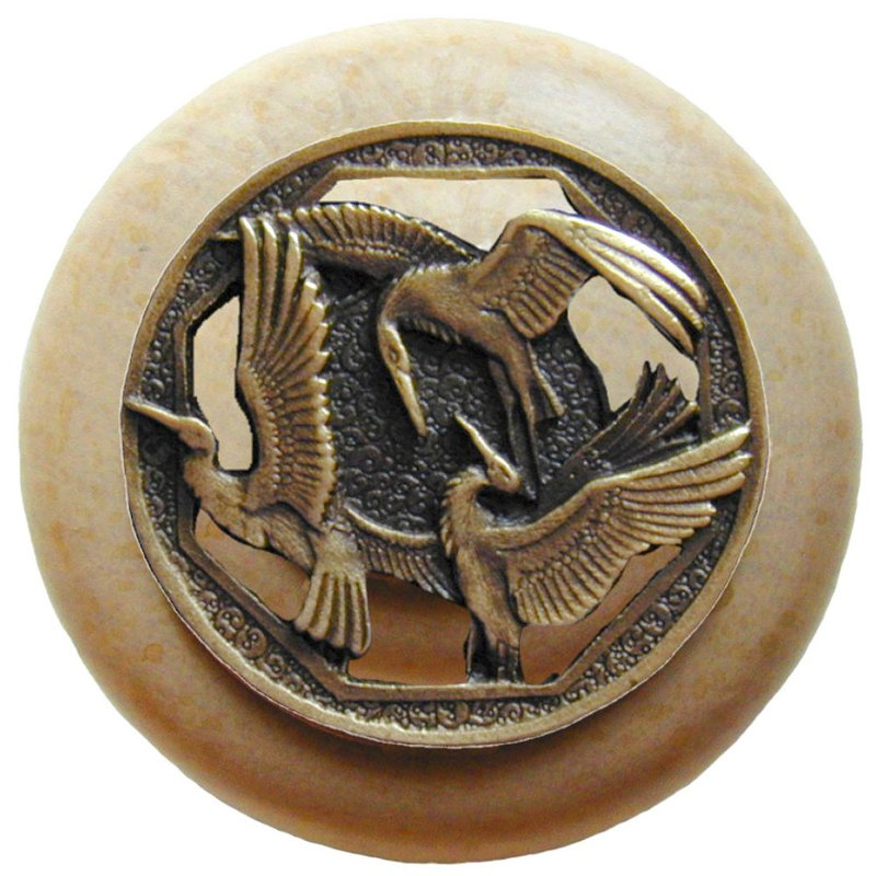 Arts And Crafts Mushroom Knob, Antique Brass/Natural Wood