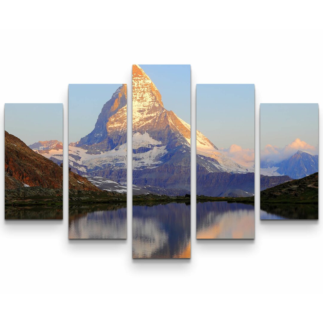 5-tlg. Leinwandbilder-Set Matterhorn mit Riffelsee - Schweiz