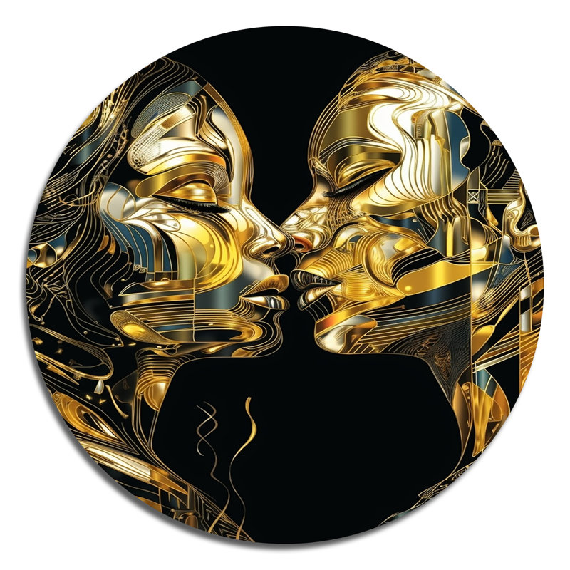 Acrylique Couple s'embrassant III - Marbre abstrait, art mural rond sur métal, H 29 po x l 29 po x P 1 po