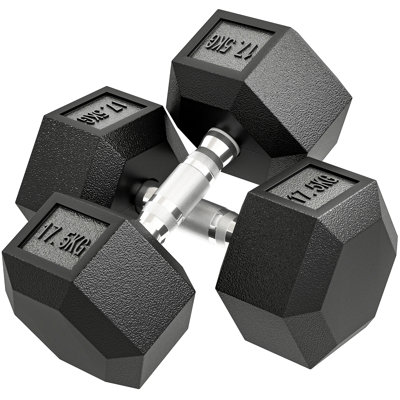 HOMCOM 2x17.5KG Rubber Hex Dumbbell Portable Hand Weights for Home Gym