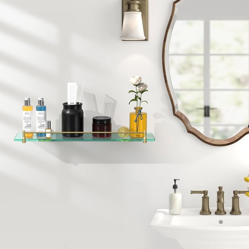 Genea Glass Bathroom Shelves, Brushed Gold