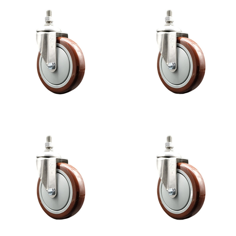 316SS Polyurethane Wheel Swivel Threaded Stem Caster Set