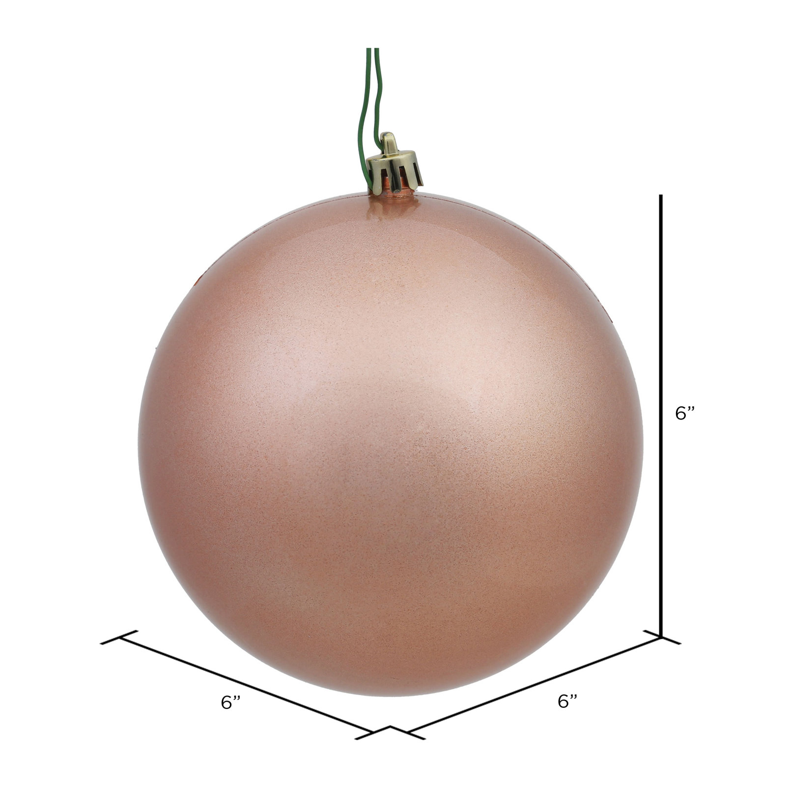 Christmas Ball Ornament, Rose Gold, 6" H x 6" W x 6" D