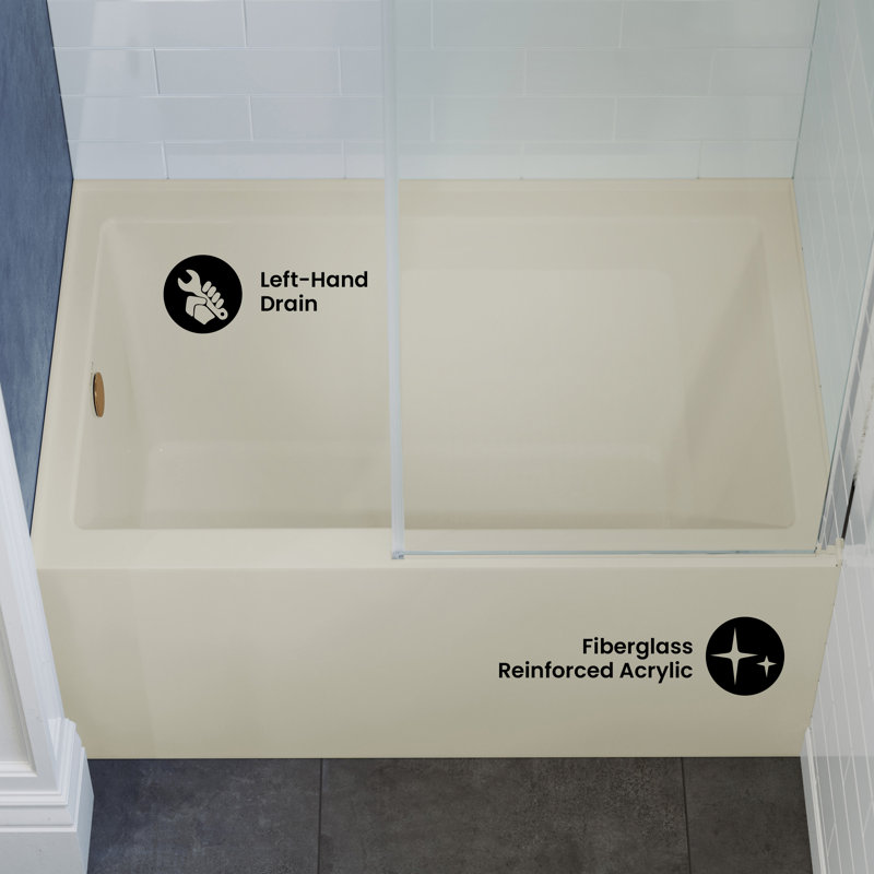 Baignoire d'angle Voltaire 48 po x 32 po avec bonde à gauche et tablier, couleur biscuit, Gauche, Or brossé