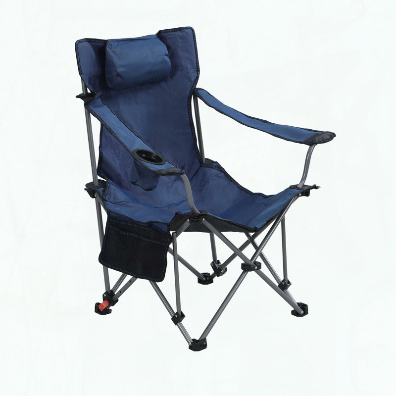 Outdoor Camping Chair – Adjustable Reclining (3 Levels) – Cup Holder & Side Pocket – Dark Blue, Dark Blue