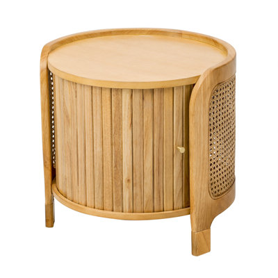 coffee table Modern Round Rotating Coffee Table with  Rattan & Hidden Storage