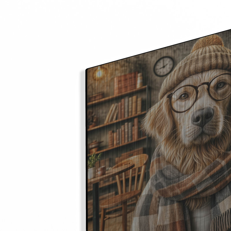  «Hipster Dog - Golden Retriever» par Rey Klimt, art mural en métal, 12 po x 12 po, H 12 po x l 12 po