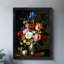 Reproduction encadrée noire rétro de diverses fleurs dans un vase, impressions sur toile de style rétro-124418530