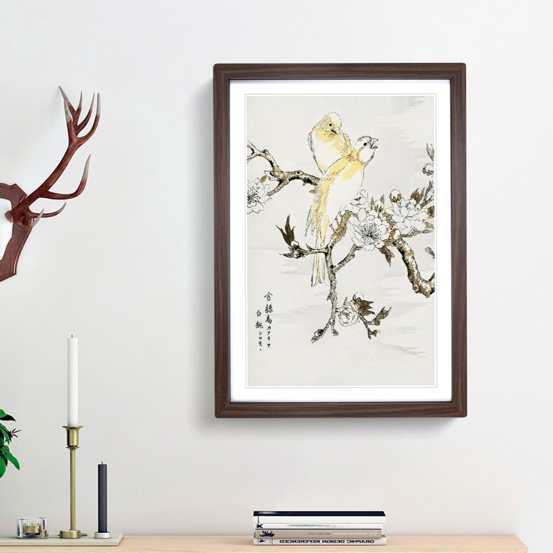 Canary Birds & Peach Blossom by Numata Kashu - Picture Frame Art Print