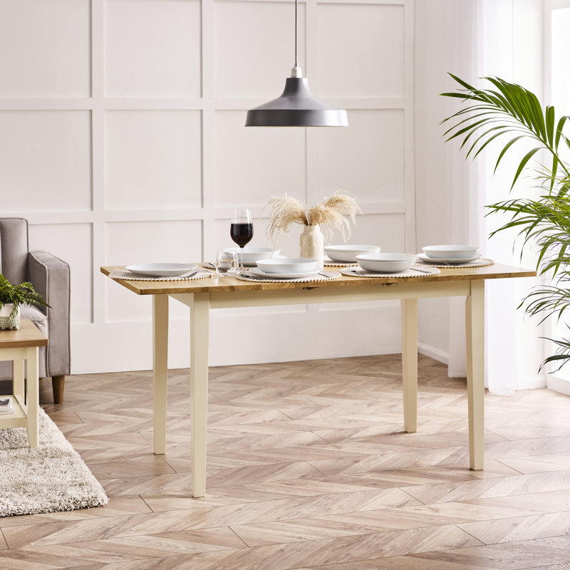 Alissah Solid Wood Farmhouse Extendable Dining Table - Traditional Rustic Kitchen Style, Cream