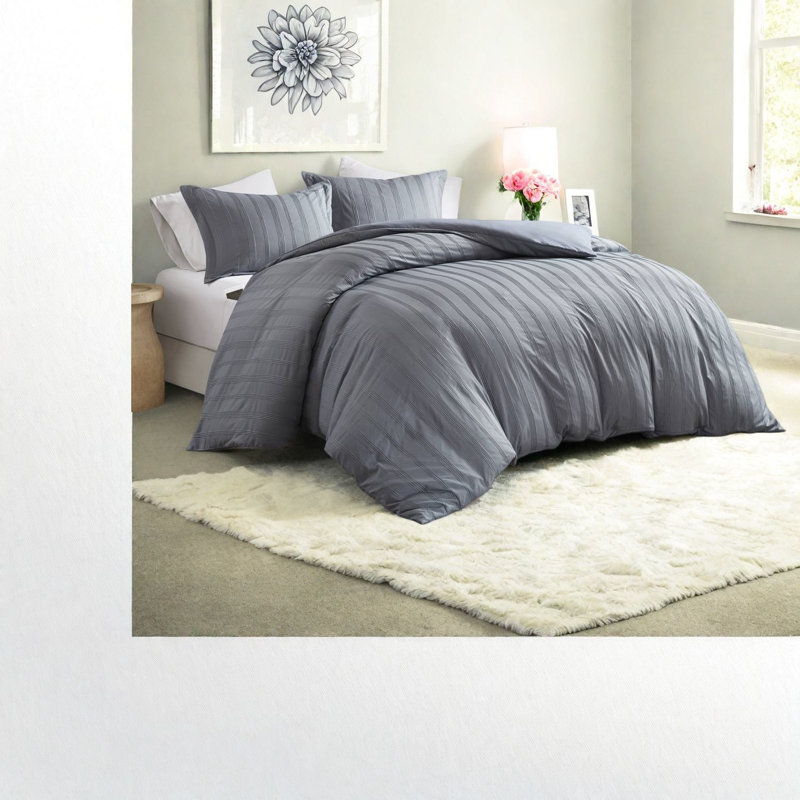Modern Grey 3-piece Bedding Set, Woven Polyester For Comfortable, Durable Sleep