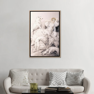 Gril With Attendant Borzoi - Wall Art Print - Framed Canvas