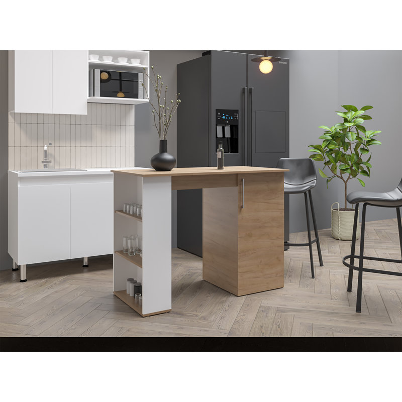 Îlot de cuisine blanc de 47 po Verndale - chêne naturel