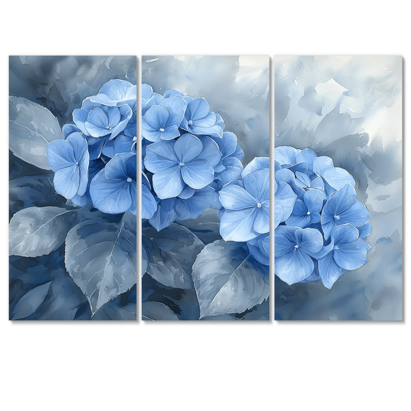 Hydrangeas In Greyscale Garden II - Hydrangea Wall Art Decor - 3 Pieces, 40" H x 60" W, Toile tendue, Ne s’applique pas