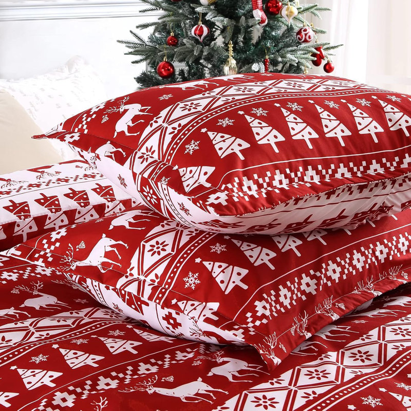 Christmas Reindeer and Tree Reversible Duvet Cover Set, 90"x90"