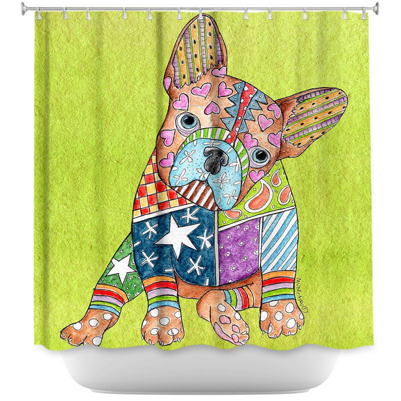 Rideau de douche simple french bouledogue, Mauve / Gris