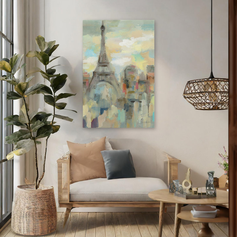 Paris Impression - Abstrait bleu paysage urbain Tour Eiffel, H 48 po x l 32 po