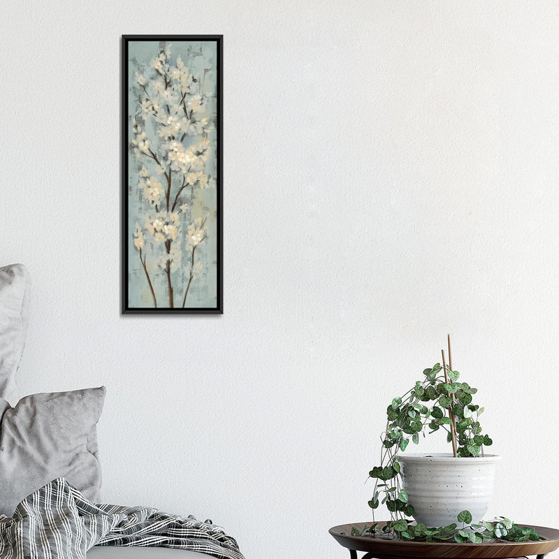 «Almond Branch II On Light Blue», impression sur toile tendue, H 36 po x l 12 po x P 1,5 po, Cadre noir