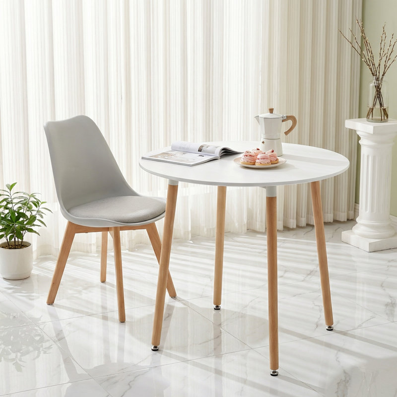 Nero Round Solid Wood Base Dining Table, Natural, White