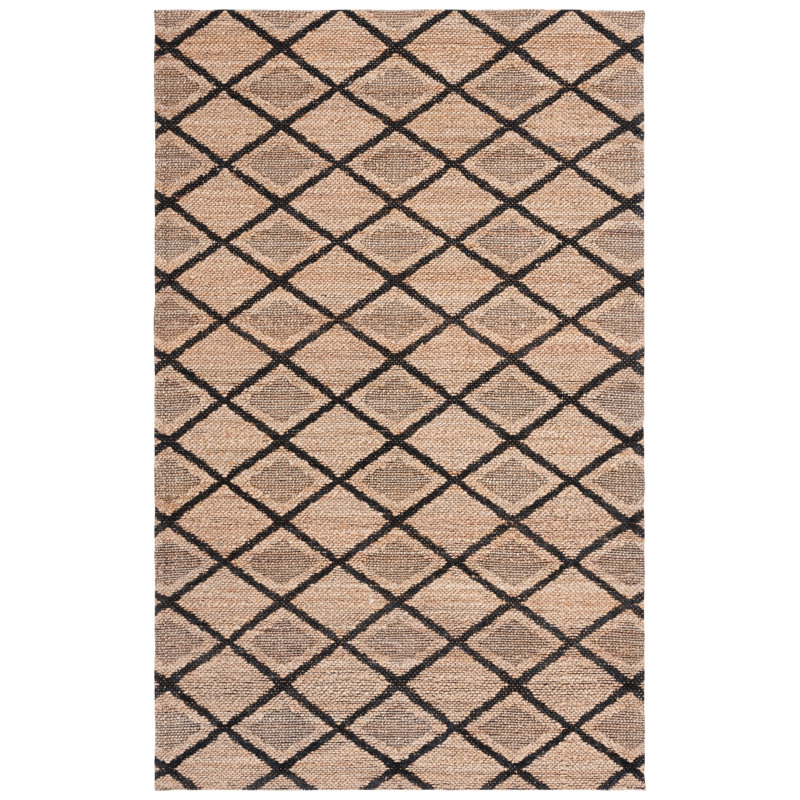 Coutu Natural Fiber Handloomed Jute Cotton Geometric Rug in Natural/Black, Rectangle 5' x 8'