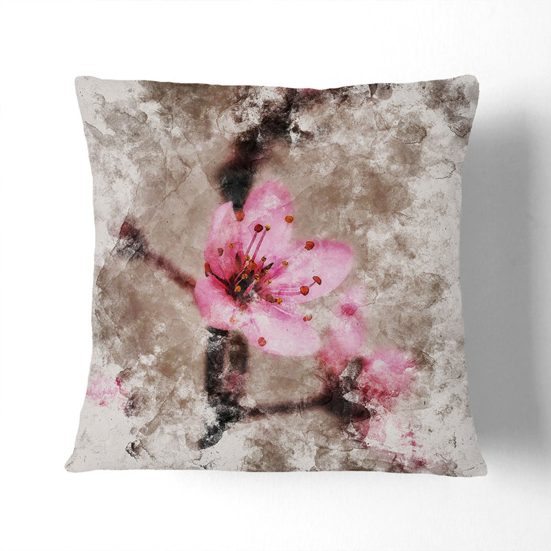 Pink Cherry Blossom Flowers Vol.1 Scatter Cushion, Black, 40cm H x 40cm W x 15cm D