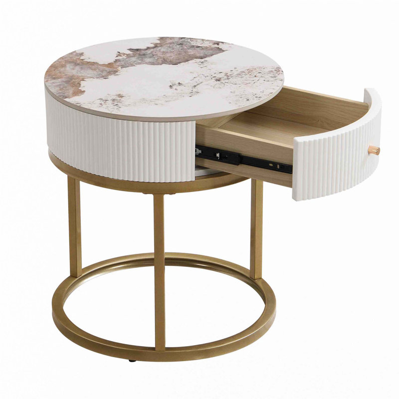 19.68"Marble Nightstand with Drawer