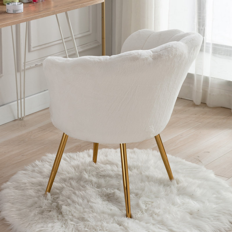 Dorval Upholstered Armchair, White Faux Fur