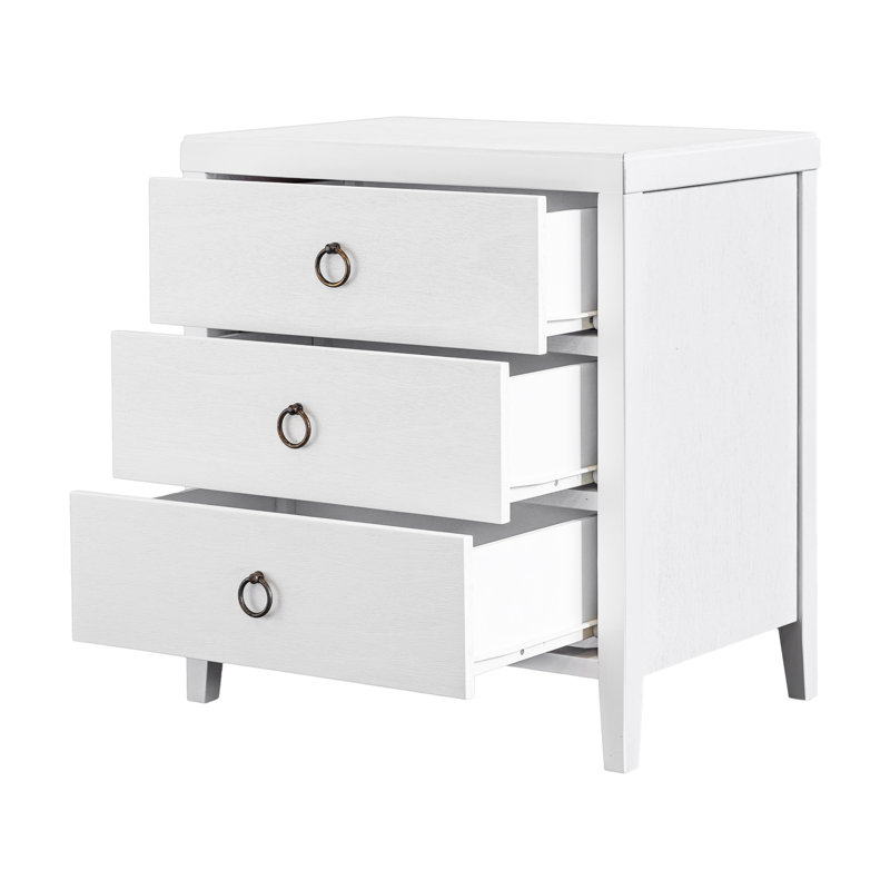 Dwaine Wood 3 Drawer Nightstand, 22"W, White, White
