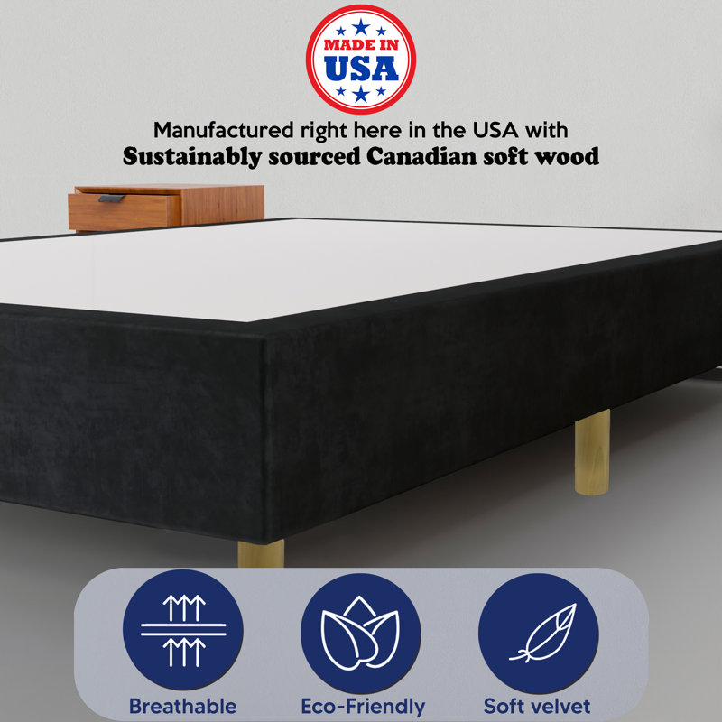 Solid Wood Standard Bed, 15" H x 48" W x 75" L, Black