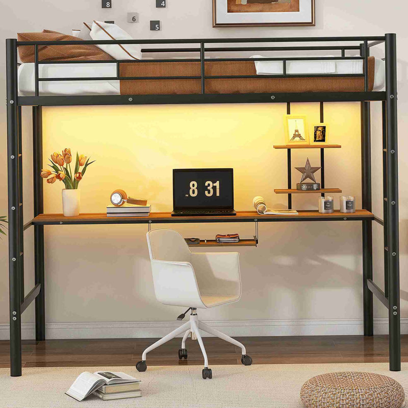 Lit mezzanine avec bureau et tablette, avec lumière DEL, conception peu encombrante, simple