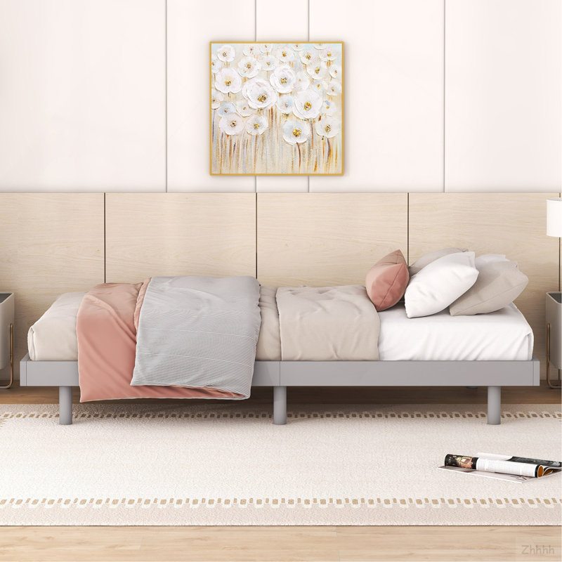 Modern Design Twin Size Floating Platform Bed Frame for Grey Color