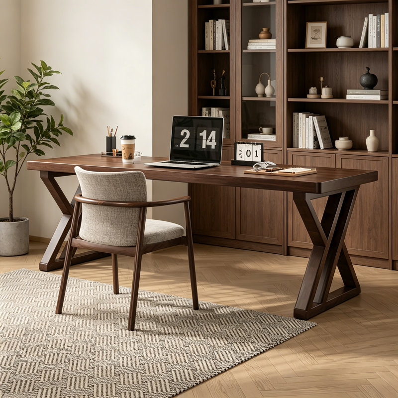 Bureau simple en bois massif noyer, H 29,5 po x l 70,87 po x P 19,7 po