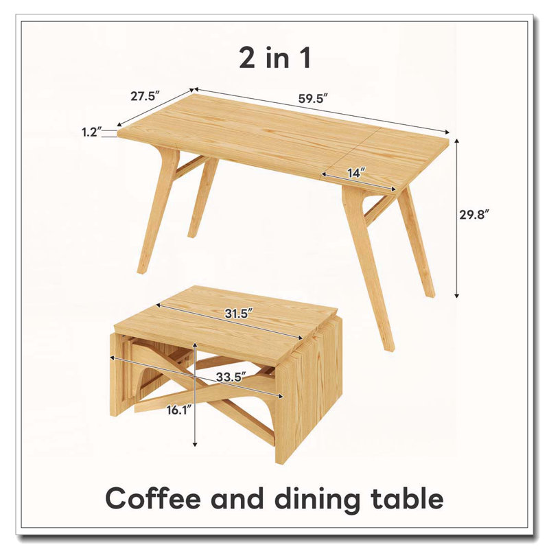 Table basse extensible 2 en 1, Natural